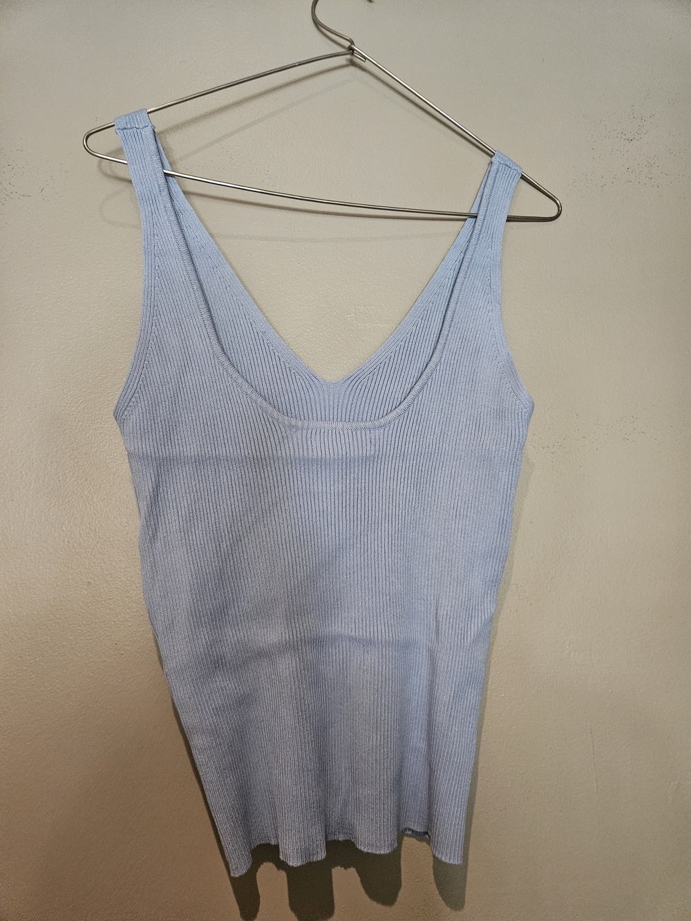 Mango Light Blue Ribbed V-Neck Tank - Picture 2 of 3